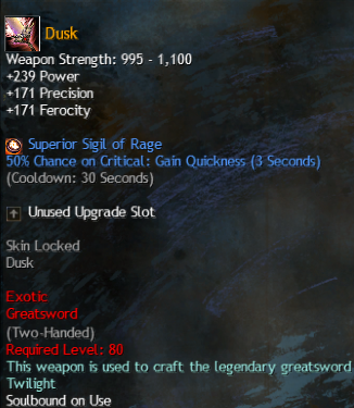 MMOJUGG Guild Wars 2 US Dusk Details View of Item Function and Use