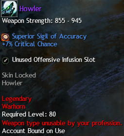 MMOJUGG Guild Wars 2 US Howler Details View of Item Function and Use