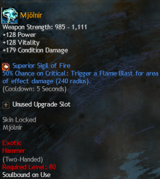 MMOJUGG Guild Wars 2 US Mjölnir Details View of Item Function and Use