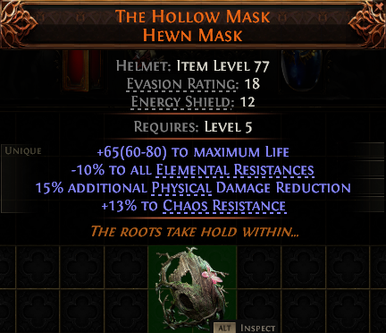 MMOJUGG Path of Exile 2 THE HOLLOW MASK HEWN MASK#937685 Details View of Item Function and Use