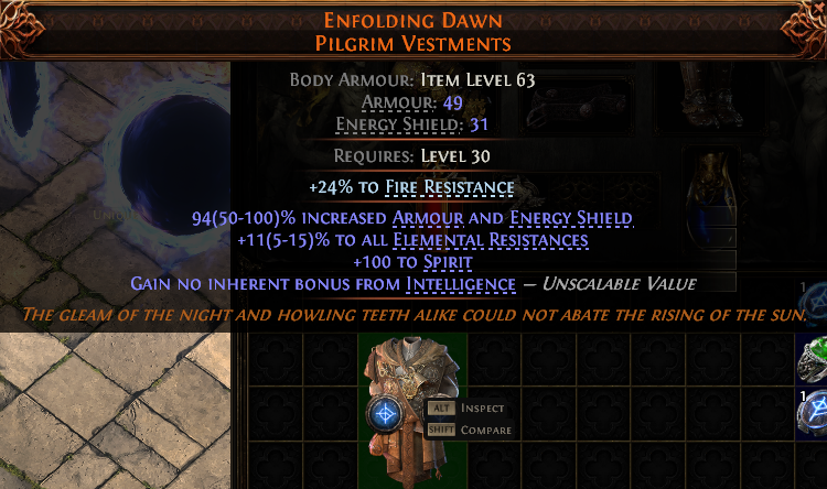 MMOJUGG Path of Exile 2 ENFOLDING DAWN PILGRIM VESTMENTS#937790 Details View of Item Function and Use
