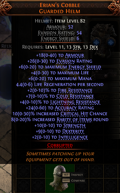 MMOJUGG Path of Exile 2 ERIAN'S COBBLE GUARDED HELM#937819 Details View of Item Function and Use