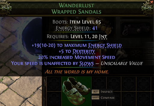 MMOJUGG Path of Exile 2 WANDERLUST WRAPPED SANDALS#937833 Details View of Item Function and Use