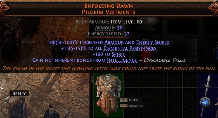 MMOJUGG Path of Exile 2 ENFOLDING DAWN PILGRIM VESTMENTS#937862 Details View of Item Function and Use