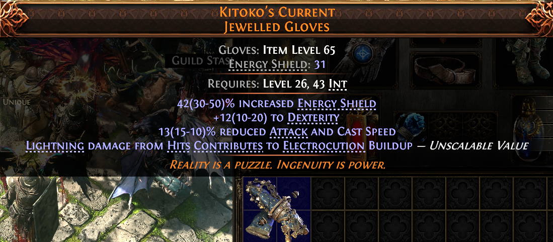 MMOJUGG Path of Exile 2 KITOKO'S CURRENT JEWELLED GLOVES#937882 Details View of Item Function and Use