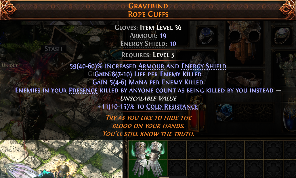 MMOJUGG Path of Exile 2 GRAVEBIND ROPE CUFFS#937904 Details View of Item Function and Use