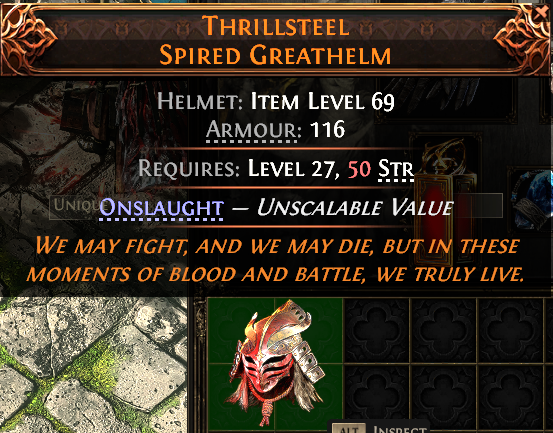 MMOJUGG Path of Exile 2 THRILLSTEEL SPIRED GREATHELM#937910 Details View of Item Function and Use