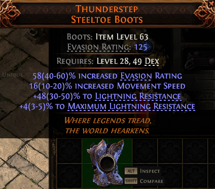 Path of Exile 2 THUNDERSTEP STEELTOE BOOTS#938303 Details MMOJUGG Path of Exile 2 THUNDERSTEP STEELTOE BOOTS#938303 Details View of Item Function and Use