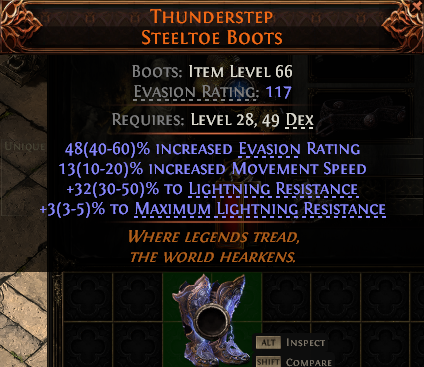 Path of Exile 2 THUNDERSTEP STEELTOE BOOTS#938305 Details MMOJUGG Path of Exile 2 THUNDERSTEP STEELTOE BOOTS#938305 Details View of Item Function and Use