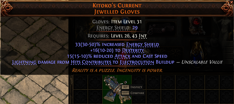 MMOJUGG Path of Exile 2 KITOKO'S CURRENT JEWELLED GLOVES#938307 Details View of Item Function and Use