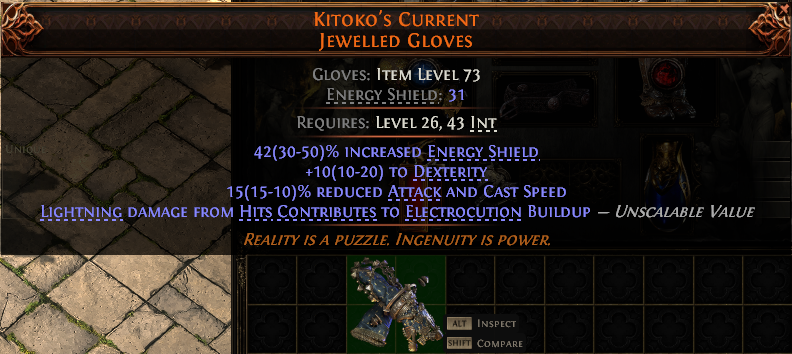 MMOJUGG Path of Exile 2 KITOKO'S CURRENT JEWELLED GLOVES#938317 Details View of Item Function and Use