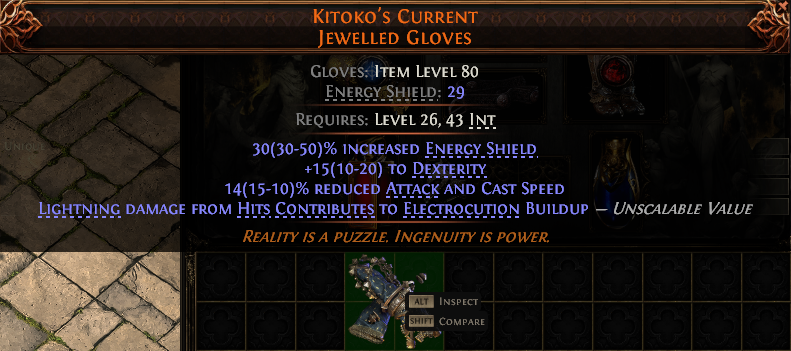 MMOJUGG Path of Exile 2 KITOKO'S CURRENT JEWELLED GLOVES#938319 Details View of Item Function and Use