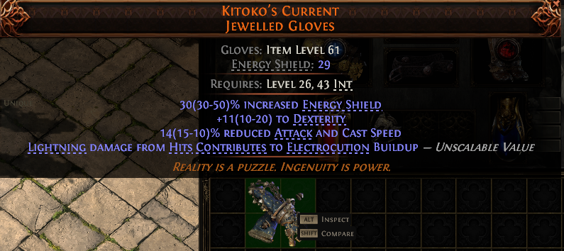 MMOJUGG Path of Exile 2 KITOKO'S CURRENT JEWELLED GLOVES#938321 Details View of Item Function and Use