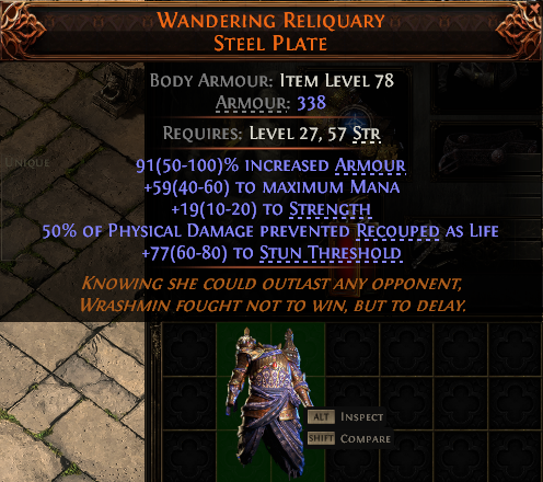 MMOJUGG Path of Exile 2 WANDERING RELIQUARY STEEL PLATE#938333 Details View of Item Function and Use