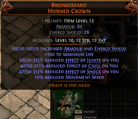 MMOJUGG Path of Exile 2 BRONZEBEARD HORNED CROWN#938334 Details View of Item Function and Use