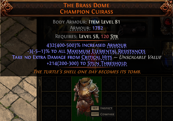 MMOJUGG Path of Exile 2 THE BRASS DOME CHAMPION CUIRASS#938338 Details View of Item Function and Use