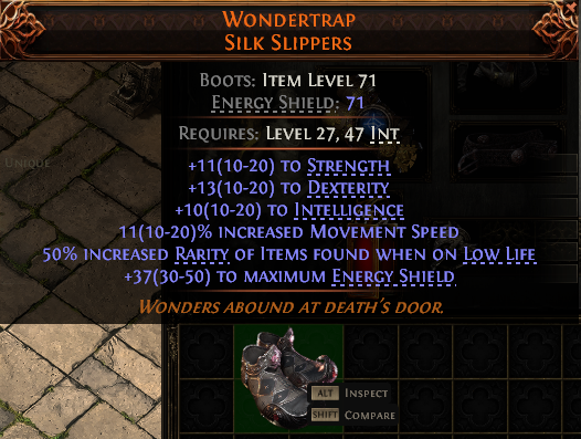 MMOJUGG Path of Exile 2 WONDERTRAP SILK SLIPPERS#938339 Details View of Item Function and Use