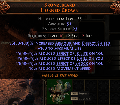 MMOJUGG Path of Exile 2 BRONZEBEARD HORNED CROWN#938379 Details View of Item Function and Use