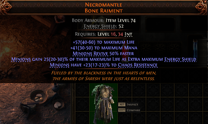 MMOJUGG Path of Exile 2 NECROMANTLE BONE RAIMENT#938381 Details View of Item Function and Use