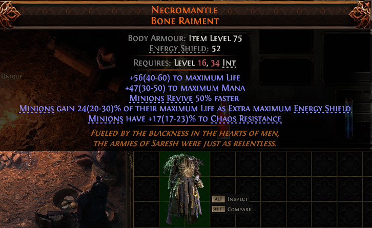 MMOJUGG Path of Exile 2 NECROMANTLE BONE RAIMENT#938394 Details View of Item Function and Use