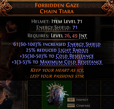 Path of Exile 2 FORBIDDEN GAZE CHAIN TIARA#938396 Details MMOJUGG Path of Exile 2 FORBIDDEN GAZE CHAIN TIARA#938396 Details View of Item Function and Use