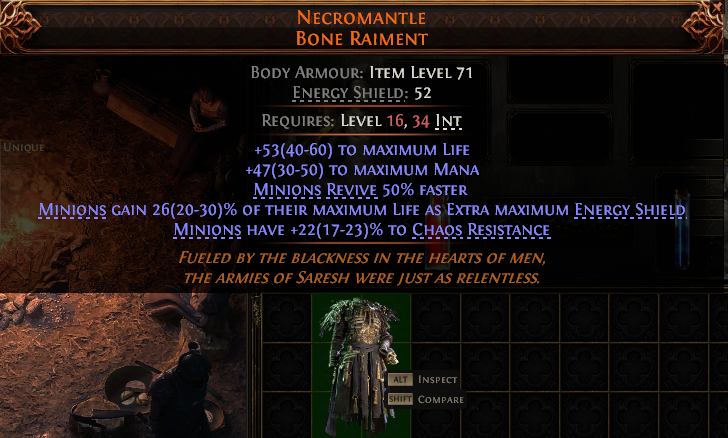 MMOJUGG Path of Exile 2 NECROMANTLE BONE RAIMENT#938397 Details View of Item Function and Use