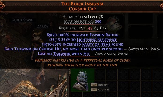 MMOJUGG Path of Exile 2 THE BLACK INSIGNIA CORSAIR CAP#938408 Details View of Item Function and Use