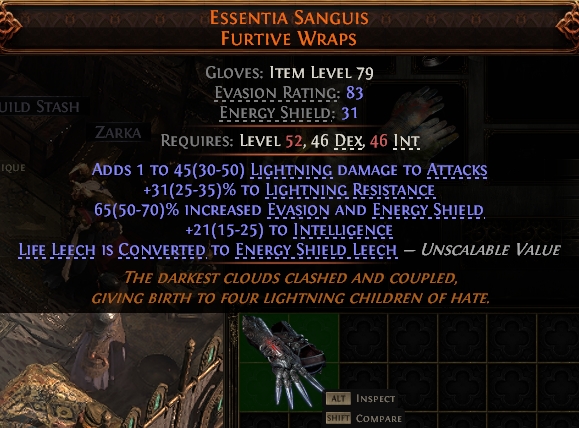 MMOJUGG Path of Exile 2 ESSENTIA SANGUIS FURTIVE WRAPS#938410 Details View of Item Function and Use