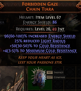 Path of Exile 2 FORBIDDEN GAZE CHAIN TIARA#938422 Details MMOJUGG Path of Exile 2 FORBIDDEN GAZE CHAIN TIARA#938422 Details View of Item Function and Use
