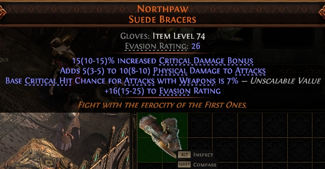 MMOJUGG Path of Exile 2 NORTHPAW SUEDE BRACERS#938423 Details View of Item Function and Use