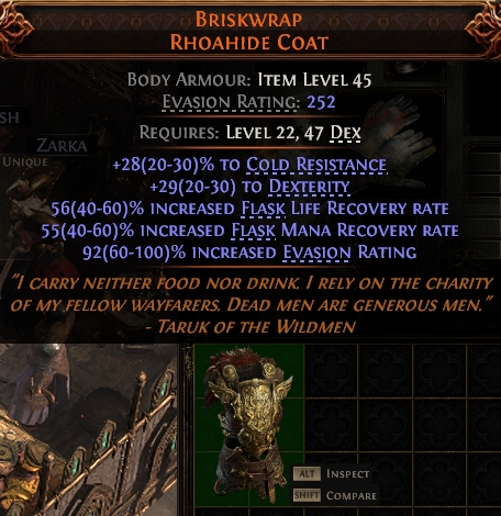 MMOJUGG Path of Exile 2 BRISKWRAP RHOAHIDE COAT#938428 Details View of Item Function and Use