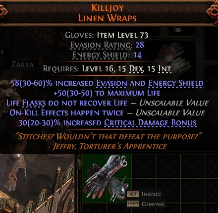 MMOJUGG Path of Exile 2 KILLJOY LINEN WRAPS#938436 Details View of Item Function and Use