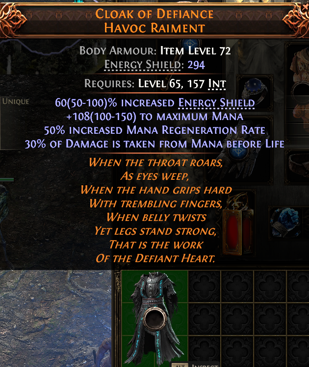 MMOJUGG Path of Exile 2 CLOAK OF DEFIANCE HAVOC RAIMENT#938497 Details View of Item Function and Use