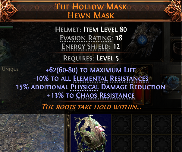 MMOJUGG Path of Exile 2 THE HOLLOW MASK HEWN MASK#938504 Details View of Item Function and Use