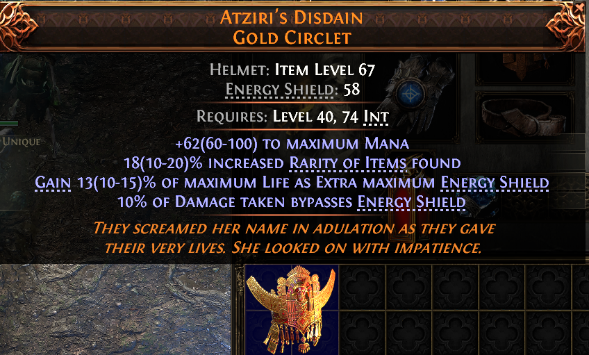 MMOJUGG Path of Exile 2 ATZIRI'S DISDAIN GOLD CIRCLET#938515 Details View of Item Function and Use