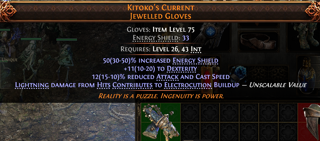 MMOJUGG Path of Exile 2 KITOKO'S CURRENT JEWELLED GLOVES#938522 Details View of Item Function and Use