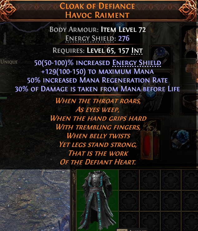 MMOJUGG Path of Exile 2 CLOAK OF DEFIANCE HAVOC RAIMENT#938530 Details View of Item Function and Use