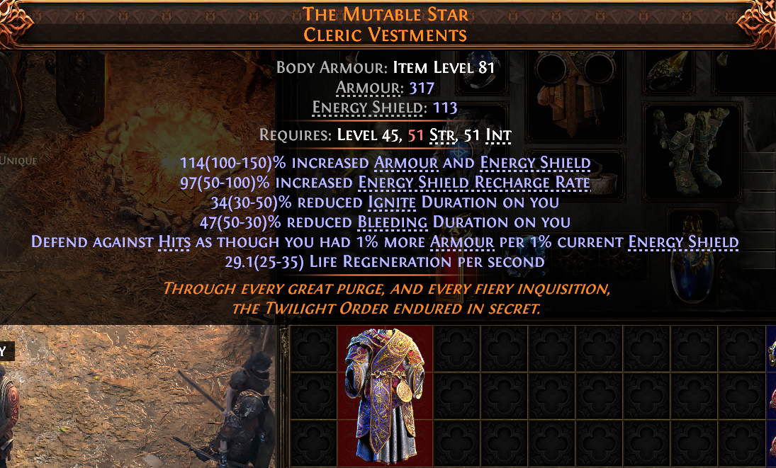 MMOJUGG Path of Exile 2 THE MUTABLE STAR CLERIC VESTMENTS#938925 Details View of Item Function and Use