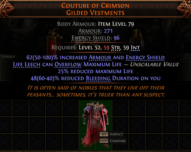 MMOJUGG Path of Exile 2 COUTURE OF CRIMSON GILDED VESTMENTS#938961 Details View of Item Function and Use