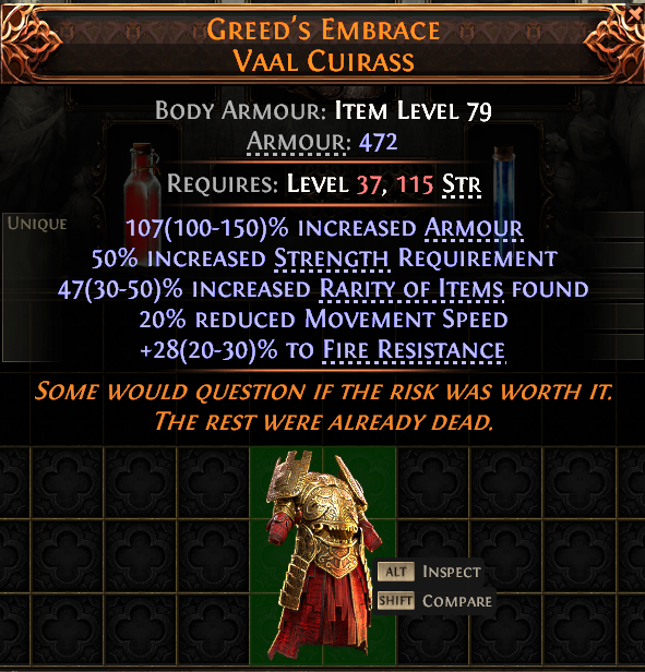 Path of Exile 2 GREED'S EMBRACE VAAL CUIRASS#939435 Details MMOJUGG Path of Exile 2 GREED'S EMBRACE VAAL CUIRASS#939435 Details View of Item Function and Use