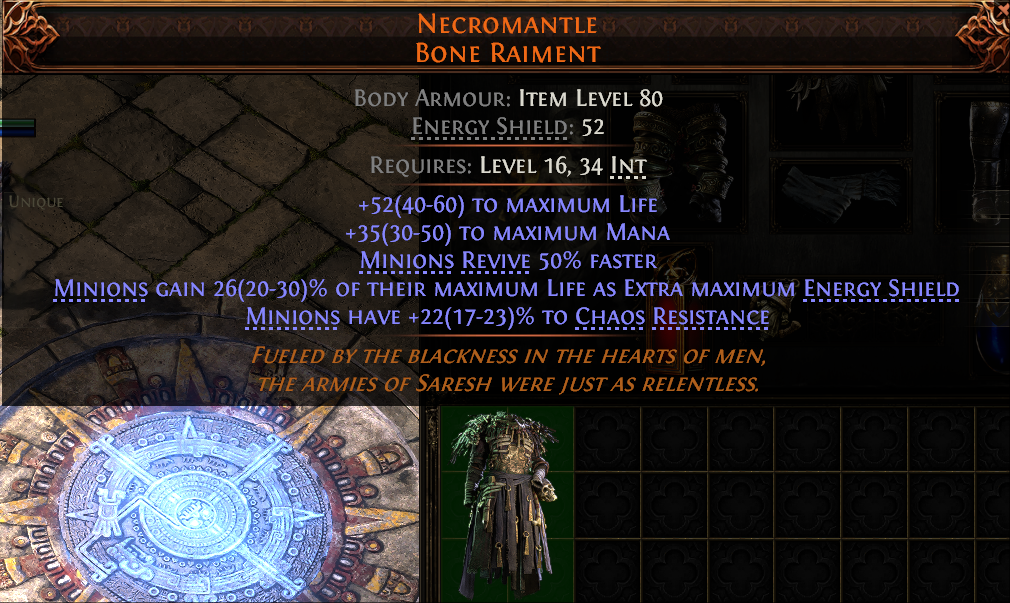 MMOJUGG Path of Exile 2 NECROMANTLE BONE RAIMENT#939653 Details View of Item Function and Use
