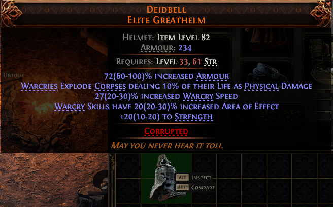 MMOJUGG Path of Exile 2 DEIDBELL ELITE GREATHELM#939694 Details View of Item Function and Use