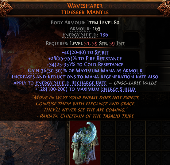 MMOJUGG Path of Exile 2 WAVESHAPER TIDESEER MANTLE#939901 Details View of Item Function and Use