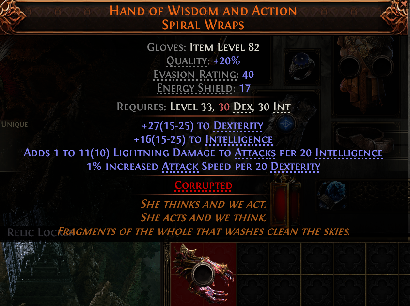 MMOJUGG Path of Exile 2 HAND OF WISDOM AND ACTION SPIRAL WRAPS#940620 Details View of Item Function and Use