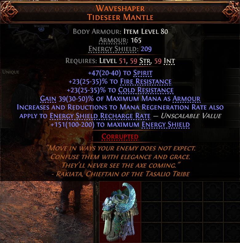 MMOJUGG Path of Exile 2 WAVESHAPER TIDESEER MANTLE#940691 Details View of Item Function and Use