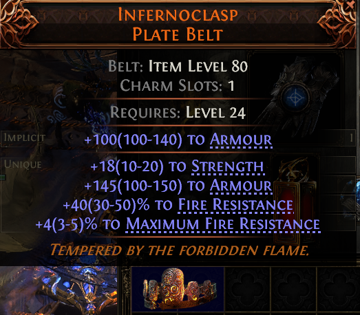 MMOJUGG Path of Exile 2 INFERNOCLASP PLATE BELT#940698 Details View of Item Function and Use