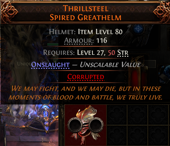 MMOJUGG Path of Exile 2 THRILLSTEEL SPIRED GREATHELM#940700 Details View of Item Function and Use