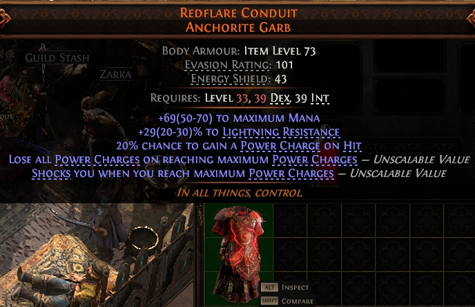 MMOJUGG Path of Exile 2 REDFLARE CONDUIT ANCHORITE GARB#941145 Details View of Item Function and Use