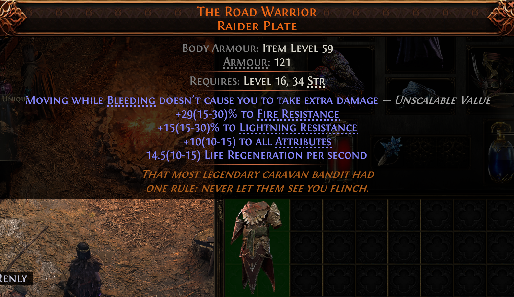 MMOJUGG Path of Exile 2 THE ROAD WARRIOR RAIDER PLATE#941214 Details View of Item Function and Use