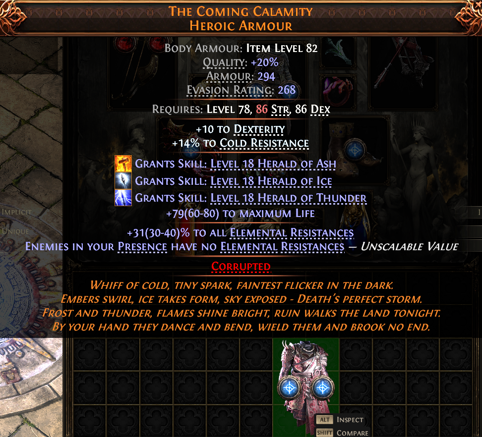 MMOJUGG Path of Exile 2 THE COMING CALAMITY HEROIC ARMOUR#941355 Details View of Item Function and Use